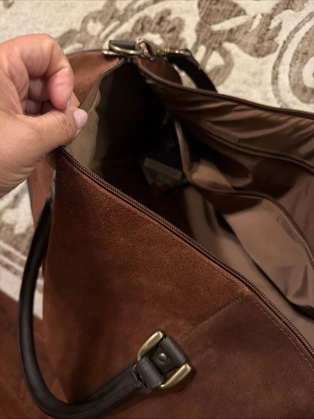 Marlboro Brown Suede Duffel with Dark Brown Leather Trim